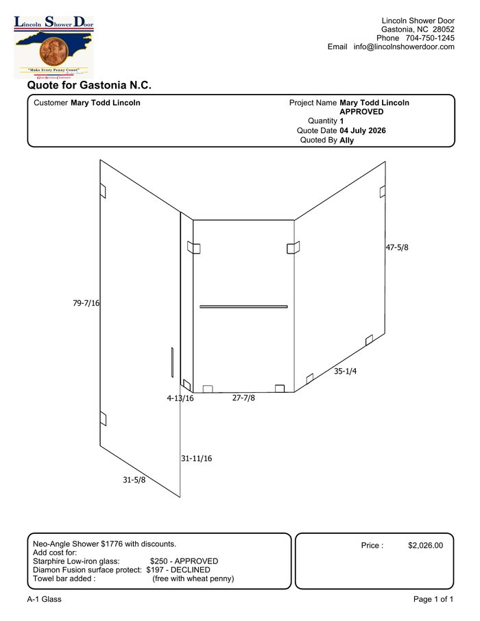 Updated sign-off sheet with final measurements